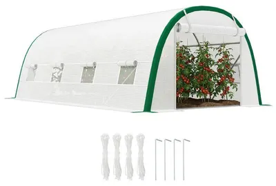 Obrázek produktu pro Tunelová skleník – zahradní fóliový tunel – 18 m² (6 x 3 x 2 m) – 8 oken – rolovací dveře se zipem – pozinkovaná ocelová konstrukce – polyetylenová fólie – armádní zelená barva