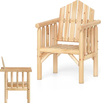 Immagine prodotto di KOMFOTTEU Sedia da giardino in legno massello, sedia da esterno con braccioli e schienale alto, panca da balcone ergonomica con struttura a doghe (colore naturale, 1 posto)