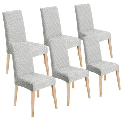 Image de Housses de chaise, lot de 6, housses universelles pour chaises de salle à manger, amovibles et lavables, couleur gris clair