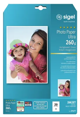 Immagine prodotto di Sigel® IP677 Carta fotografica Inkjet Ultra - A4, lucida, 260 g/m², 20 fogli