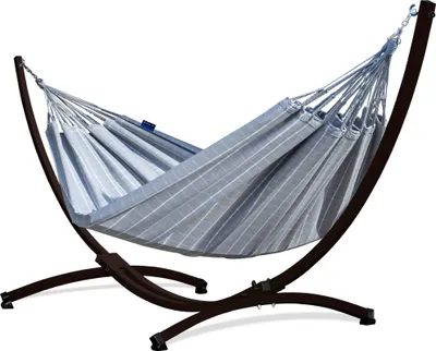 Produktbild von Potenza Outdoor Catargo Hängematte mit Gestell für 2 Personen I Baumwolle Doppelhängematte XXL 220x160, 220kg I Braun Hängemattengestell 220kg, wetterfest