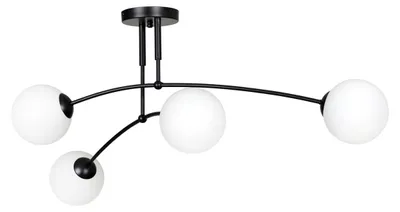 Image de Lampe à suspension PREGOS en métal noir et verre blanc