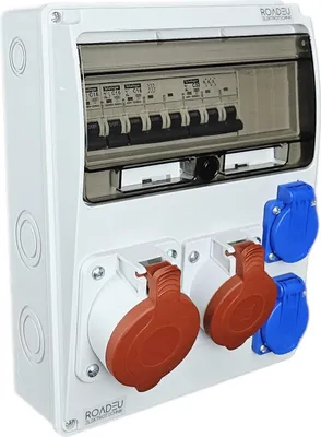 Produktbild von RoadEu Stromverteiler Wandverteiler. CEE Steckdose 16A und 32A mit 4x Schuko 230V. Steckdosenverteiler mit Leitungsschutzschalter 16A und 32A