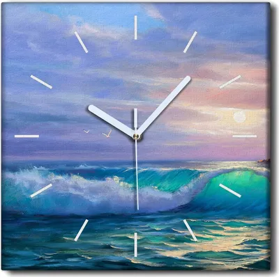 Produktbild von Coloray Uhr auf Leinwand 30x30 cm Wand Uhr Dekoration Wohnzimmer Segeltuch weiße Zeiger -Meeresberge Landschaft.
