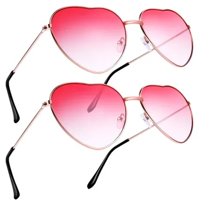 Produktbild von Herz Sonnenbrille, 2 Stück Hippy Brille mit Metallrahmen, Retro Vintage Sonnenbrille für Frauen und Mädchen, Festival 60er 70er Jahre Hippie Kostüm Accessoire in Rosa