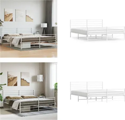 Produktbild von vidaXL Bettgestell mit Kopf und Fußteil Metall Weiß 180x200 cm - Bettgestell - Bettgestelle - Bettrahmen - Bett