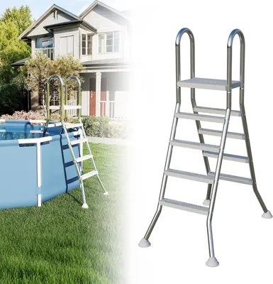 Produktbild von Edelstahl Poolleiter mit 4 Rutschfesten Stufen,Pooltreppe,Schwimmbadleiter bis 150 kg Belastbar, Einstiegsleiter für Pool und Schwimmbecken Höhe bis zu 135 cm,Silber