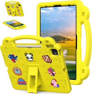 Produktbild von Schutzhülle für iPad Pro 13" M4 2024/iPad Air 13" M2 2024/iPad Pro 12.9 2022/2021/2020/2018 Niedliche Hülle für Kinder, Stoßfest mit Griff Ständer Gelb