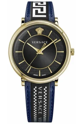 Produktbild von Versace VE5A01521 V-Circle blau schwarz weiss gold Leder/Textil Herren Uhr NEU
