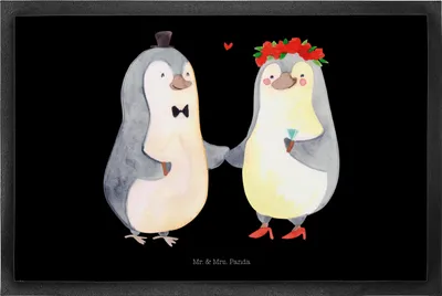 Produktbild von Mr. & Mrs. Panda Fußabtreter Pinguin Heirat 50 x 75 cm - Schwarz - Geschenk, Just Married, Freundin, Braut, Frau, Schmutzmatte, Hochzeit, Pärchen, Schmutzfangmatte, Mann