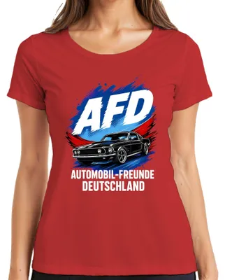 Obrázek produktu pro Tričko s potiskem "AFD Automobil Freunde Deutschland Sportwagen", sarkastický motiv, dámské, červené, velikost M