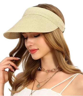 Immagine prodotto di Cappello da sole pieghevole da donna Unyqoos® in cartapaglia – tesa larga di 13,5 cm, protezione UV, apertura per la coda di cavallo, regolabile da 54 a 58 cm, fascia elastica e chiusura in metallo