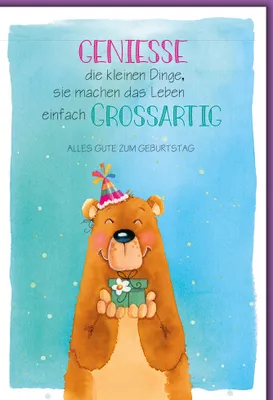Produktbild von Geburtstag - Karte mit Umschlag - Bär mit Geschenk, gezeichnet