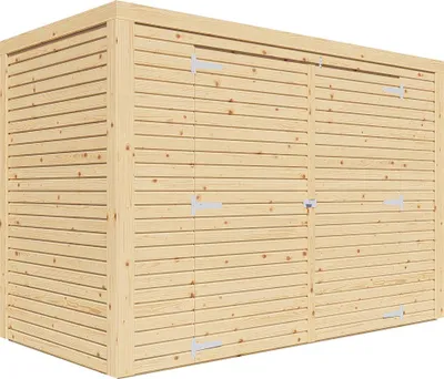 Produktbild von WOODTEX Naturbelassen Bikebox Geräteschrank Velo Rhombusprofil 18 Mm Fichtenholz, Sicherheitsüberfall, Elementbauweise, Einfache Montage, Gartenhaus Aufbewahrung