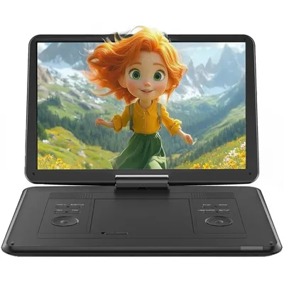 Image de Lecteur DVD portable 17,5 pouces avec écran HD pivotant 15,6 pouces Autonomie de la batterie : 6 heures Deux haut-parleurs stéréo Compatible SD/USB Connexion TV/projecteur