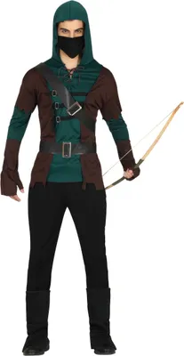 Immagine prodotto di Supereroe Arciere Medievale Carnevale Figura Maschera Oscura Ranger Costume Fantasia Avventura, Taglia: 14 - 16 anni Colore: Marrone