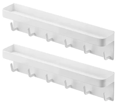 Schlüsselbrett mit Ablage, 6 Haken, selbstklebend, magnetisch, weiß, 2 Stück