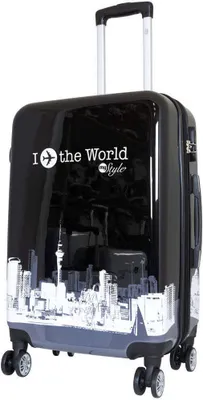 Produktbild von Hartschalen-Motivkoffer Mittelgroßer Reisekoffer Fly the world schwarz 67 cm Motivkoffer Dehnfalte