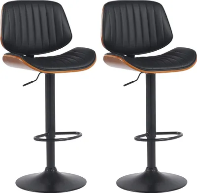 Produktbild von CLP 2er Set Barhocker Clawson Kunstlederbezug Bugholz höhenverstellbar und drehbar walnuss/schwarz Gestell Farbe schwarz