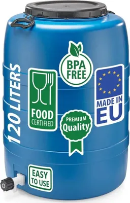 Obrázok produktu pre Elzusha – Nádrž na vodu 120 litrov s kohútikom a vekom – Odolná vodná nádrž z HDPE