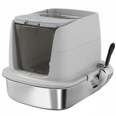 Produktbild von Katzentoilette Edelstahl, geschlossene Katzentoilette mit Schaufel
