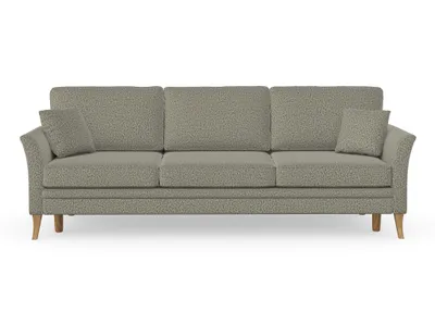 Produktbild von Juliett 3-Sitzer-Sofa mit Schlaffunktion, Massivholzkonstruktion, skandinavischer Stil, Hohe Beine aus Eichenholz, gewachst, Chenille-Stoff Puente 33 Grün