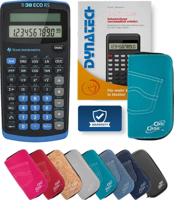 Produktbild von TI-30 ECO RS Taschenrechner mit Schutztasche türkis und Fachbuch