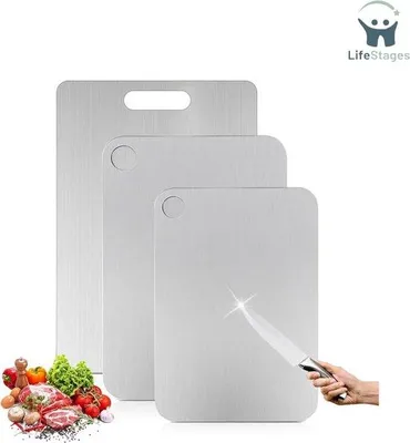 Produktbild von Famanu Schneidebrett Set - Doppelseitige Edelstahl Schneidebretter - Für Fleisch und Obst