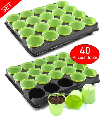 Produktbild von 40x Anzuchttöpfe mit Pflanzschalen Pflanzkasten zum Anzüchten von Pflanzen - Pflanzkasten für 40 Pflanzen