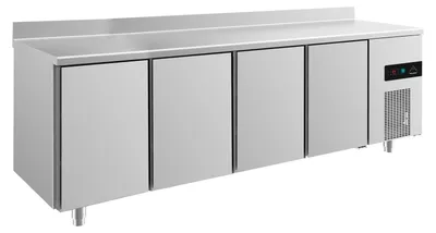 Produktbild von Gastro Kühltisch | Edelstahl | 4 Türen | Aufkantung | 2330 x 700 x 850 mm | -2 / +8 °C | 632 Liter
