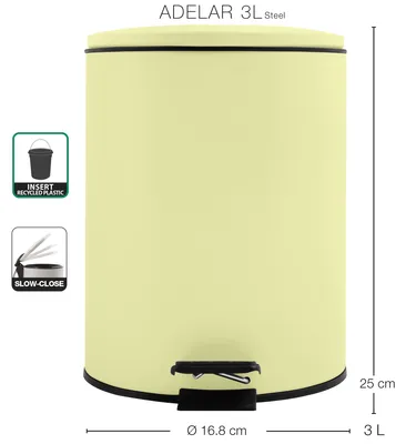 Obrázok produktu pre Spirella kozmetický kôš 3 l z nehrdzavejúcej ocele s mechanizmom Soft-close a vnútorným košom "Adelar" Kúpeľňový odpadkový kôš Softclose žltý
