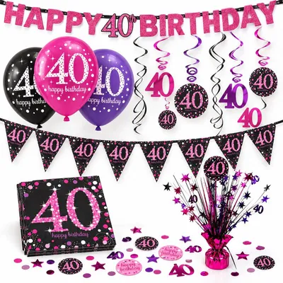Produktbild von 40. Geburtstag Party Set Deko pink schwarz Frau Zahl