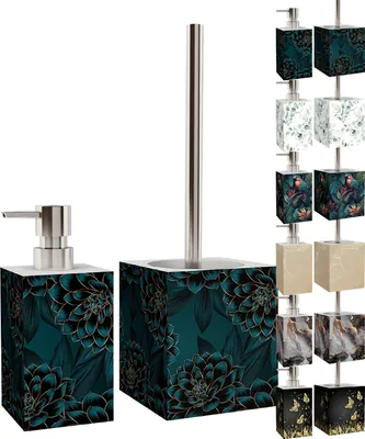 Produktbild von 2-teiliges Badezimmer Set Seifenspender und WC-Bürste - Dahlien