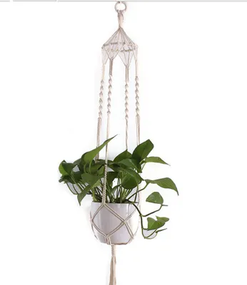 Image de Corde tressée plante bohème Hanger Coton corde suspendue pot de fleur en plein air Accueil Décoration - TypeB