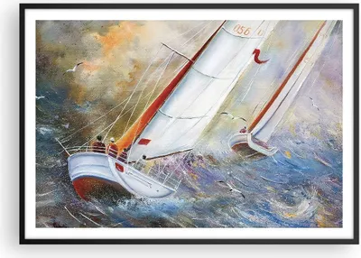 Produktbild von Gerahmtes Poster - Schwarzer Rahmen - Segelboot Bild Regatta - 100x70 cm - Wand Bild - Wanddeko - Wandbilder - Wandposter - Bilderrahmen - Bilder - Kunstdruck - Wandbild - P2BAA100x70-4134