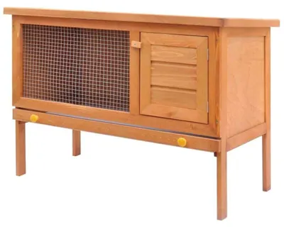Image de Cage à lapins en bois, une seule niveau, avec enclos extérieur. Maison pour petits animaux, cage à lapins pour lapins, cochons d'Inde et autres petits rongeurs. Enclos extérieur pour petits animaux. Cage en laiton