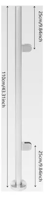 Produktbild von Edelstahl Geländerpfosten, Absperrpfosten, Glasgeländerpfosten 110 cm, Anwendbare Glasdicke 12 mm, Tragfähigkeit 80 kg für Stufen, Garten, Terrasse, Treppe