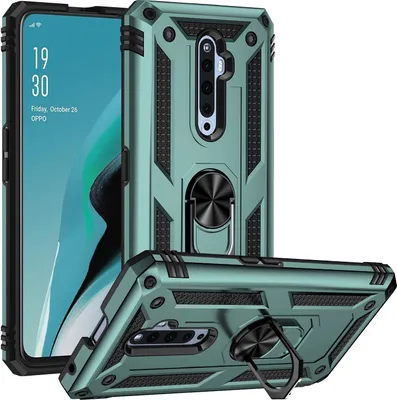Image de Etui pour Oppo Reno2 Z / Reno2 F étui de protection militaire double couche avec support d'anneau et support vert