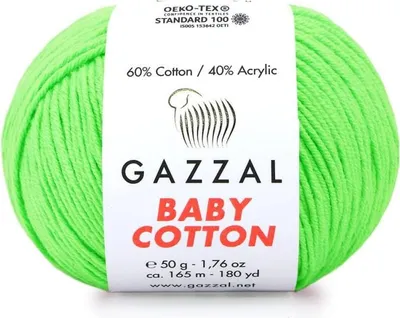 Zdjęcie produktu dla Gazzal Baby Bawełna 3427, 50g - Miękka i trwała wełna dla niemowląt w kolorze jabłkowej zieleni