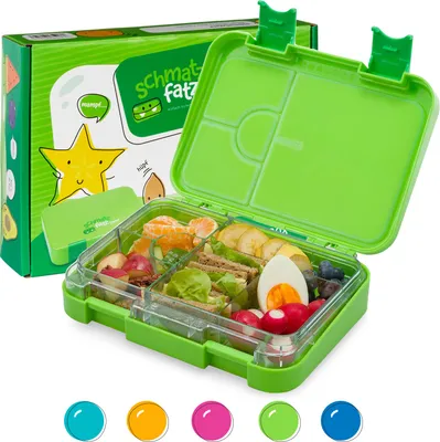 Produktbild von Schmatzfatz Junior Brotdose für Kinder mit Fächern, Bunte Kinder Brotdose, Bento Brotdose Unterteilt & Auslaufsicher, BPA-Freie Lunchbox für Kindergarten/Kita, Kinder Bento Box, Sichere Vesperdose