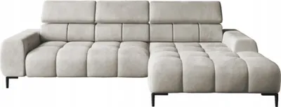 A light beige sectional sofa is shown against a white background.