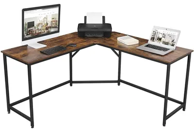 Image de Bureau d'Angle Style Industriel 149x149 cm en Panneau de Particules et Acier Noir