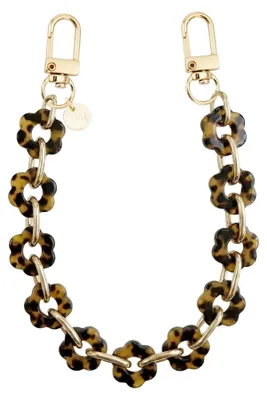 Produktbild von Kurze Handykordel für das Handgelenk, Leopard Blumen mit Perlen und praktischem goldenem Verschluss