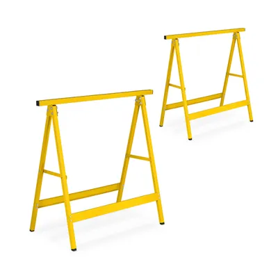 Image de Lot de 2 tréteaux Relaxdays, pliables, charge max. 100 kg, dimensions (H x L x P) : 74 x 78 x 40 cm, tréteaux polyvalents pour l'atelier, la pose de papier peint, la peinture, couleur jaune