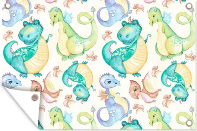 Produktbild von MuchoWow® 120x80 cm Outdoor-Poster Gartendeko Sichtschutz Garten Poster für den Garten  Dinosaurier - Aquarell - Kinder - Jungen - Mädchen - Kinder