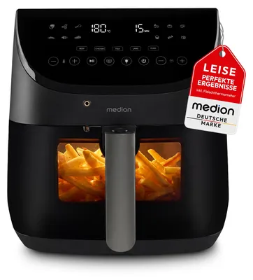 Produktbild von MEDION Airfryer XXL 6.6 L - Heißluftfritteuse mit Fleischthermometer, leiser Betrieb, Automatikprogramme mit abgestimmten Lüfterstufen, PFAS-freie Antihaftbeschichtung