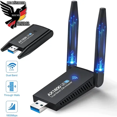 Produktbild von WLAN Stick 1800Mbps USB WiFi AC Dongle Wireless Adapter Dual Band 2.4GHz 5GHz WiFi 6 PC High Gain Dual 5dBi Antennen für Windows XP/11/10/8.1/8/7/