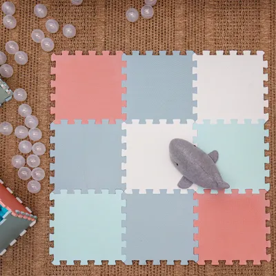 Produktbild von 9 Teile Spielmatte Baby Puzzlematte - 30x30 Krabbelmatte Bodenmatte Kinderzimmer