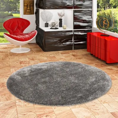 Produktbild von Luxus Hochflor Langflor Teppich Bilbao Anthrazit Rund, Größe:400 cm Rund
