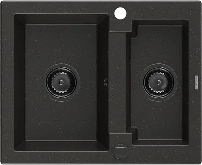Produktbild von Mexen Carlos 1,5-Becken-Granitspüle 582 x 475 mm, Schwarz/Gold metallisch, Siphon Schwarz - 6518581500-75-B